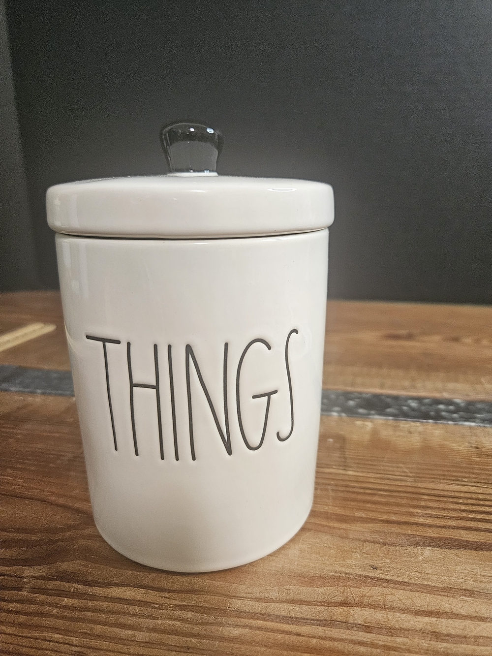 Rae Dunn White Ceramic 'THINGS' Canister with Lid